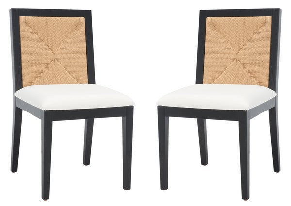 Safavieh Emilio Woven Dining Chair Black / Natural Wood / Woven Paper / Fabric / Foam SFV4123A-SET2
