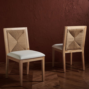 Safavieh EMILIO Woven Dining Chair - Sleek Black Ash Frame with Organic Texture for Modern Dining Spaces Natural SFV4123B-SET2