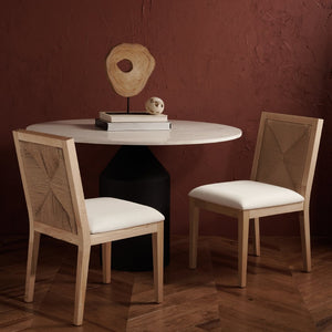 Safavieh EMILIO Woven Dining Chair - Sleek Black Ash Frame with Organic Texture for Modern Dining Spaces Natural SFV4123B-SET2