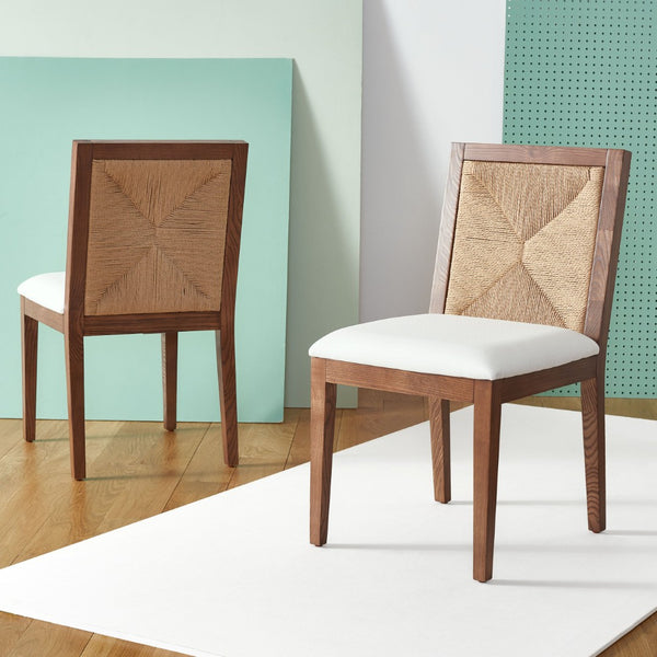 Safavieh EMILIO Woven Dining Chair - Sleek Black Ash Frame with Organic Texture for Modern Dining Spaces Walnut / Natural SFV4123D-SET2