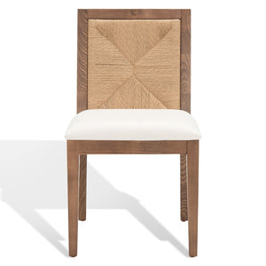 Safavieh EMILIO Woven Dining Chair - Sleek Black Ash Frame with Organic Texture for Modern Dining Spaces Walnut / Natural SFV4123D-SET2