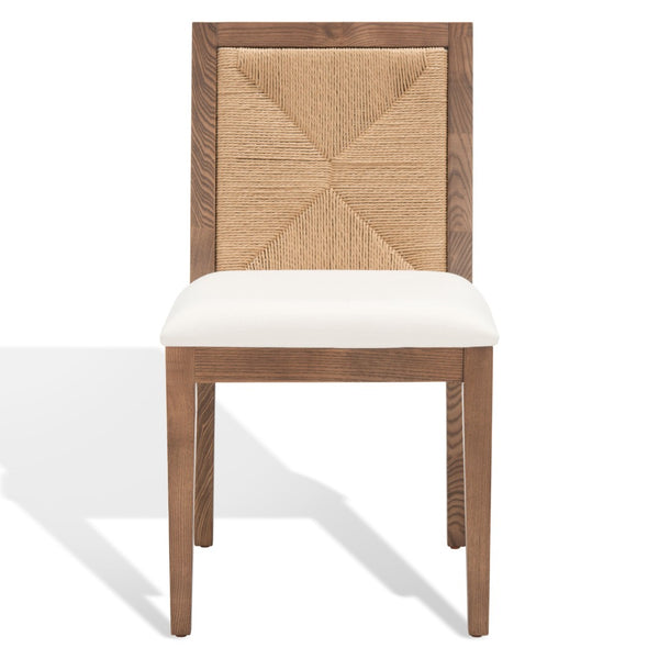 Safavieh EMILIO Woven Dining Chair - Sleek Black Ash Frame with Organic Texture for Modern Dining Spaces Walnut / Natural SFV4123D-SET2