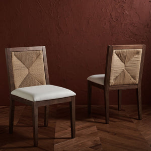 Safavieh EMILIO Woven Dining Chair - Sleek Black Ash Frame with Organic Texture for Modern Dining Spaces Walnut / Natural SFV4123D-SET2