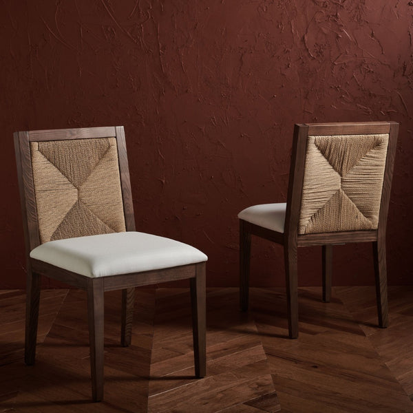 Safavieh EMILIO Woven Dining Chair - Sleek Black Ash Frame with Organic Texture for Modern Dining Spaces Walnut / Natural SFV4123D-SET2