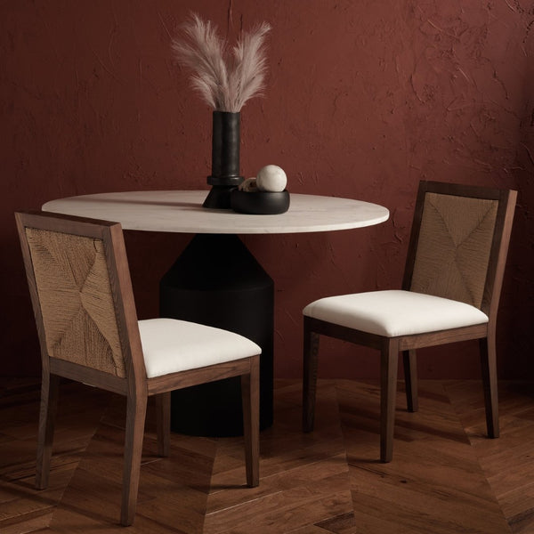 Safavieh EMILIO Woven Dining Chair - Sleek Black Ash Frame with Organic Texture for Modern Dining Spaces Walnut / Natural SFV4123D-SET2