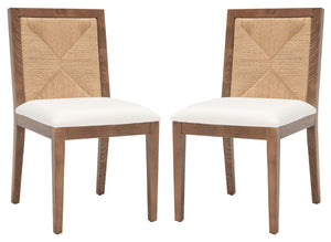 Safavieh EMILIO Woven Dining Chair - Sleek Black Ash Frame with Organic Texture for Modern Dining Spaces Walnut / Natural SFV4123D-SET2