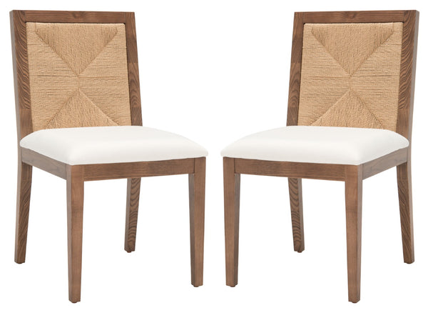 Safavieh EMILIO Woven Dining Chair - Sleek Black Ash Frame with Organic Texture for Modern Dining Spaces Walnut / Natural SFV4123D-SET2