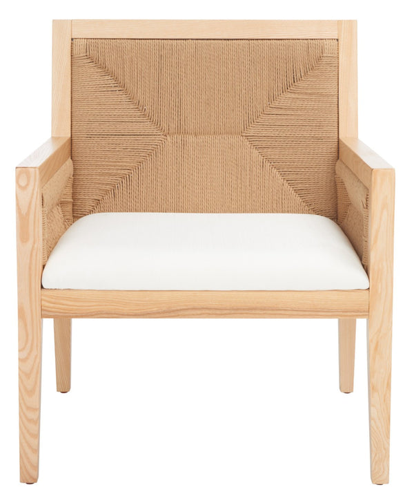 Safavieh EMILIO Woven Accent Chair - Natural Oak with Hand-Woven Paper Cord for Stylish Living Spaces SFV4124B
