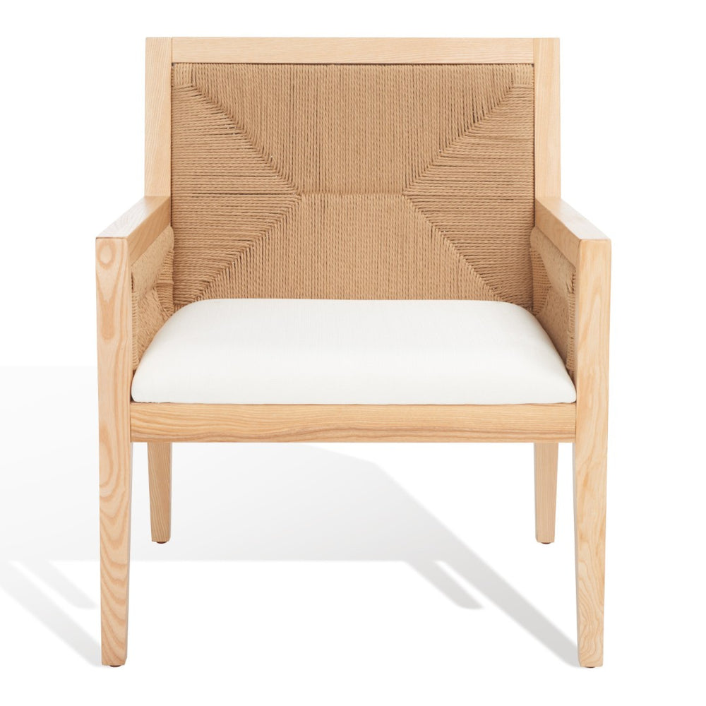 Safavieh EMILIO Woven Accent Chair - Natural Oak with Hand-Woven Paper Cord for Stylish Living Spaces SFV4124B