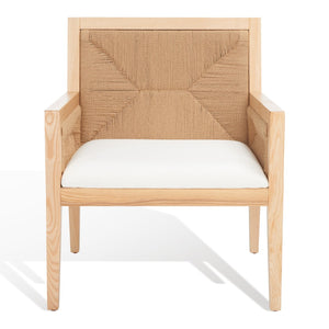 Safavieh EMILIO Woven Accent Chair - Natural Oak with Hand-Woven Paper Cord for Stylish Living Spaces SFV4124B