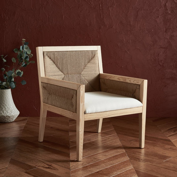 Safavieh EMILIO Woven Accent Chair - Natural Oak with Hand-Woven Paper Cord for Stylish Living Spaces SFV4124B