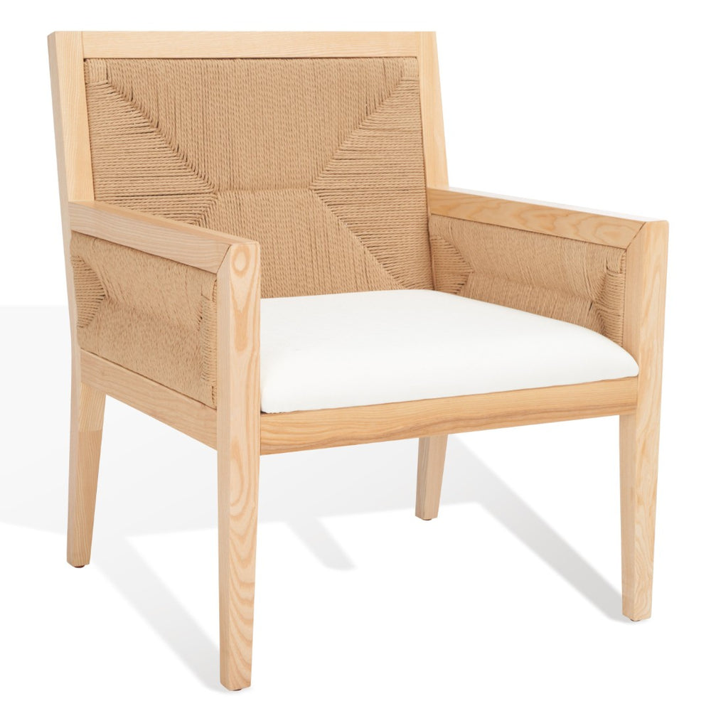 Safavieh EMILIO Woven Accent Chair - Natural Oak with Hand-Woven Paper Cord for Stylish Living Spaces SFV4124B