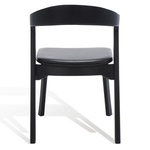 Safavieh BRYLIE Dining Chair - Elegant Barrel-Back Design with Padded Leather Seat and Solid Ash Frame Black SFV4126A-SET2