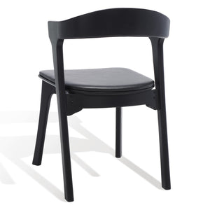 Safavieh BRYLIE Dining Chair - Elegant Barrel-Back Design with Padded Leather Seat and Solid Ash Frame Black SFV4126A-SET2
