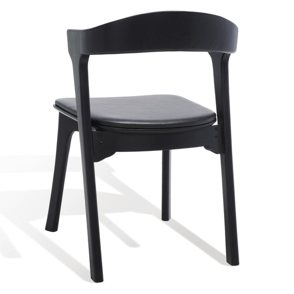 Safavieh BRYLIE Dining Chair - Elegant Barrel-Back Design with Padded Leather Seat and Solid Ash Frame Black SFV4126A-SET2