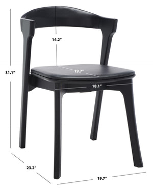 Safavieh BRYLIE Dining Chair - Elegant Barrel-Back Design with Padded Leather Seat and Solid Ash Frame Black SFV4126A-SET2