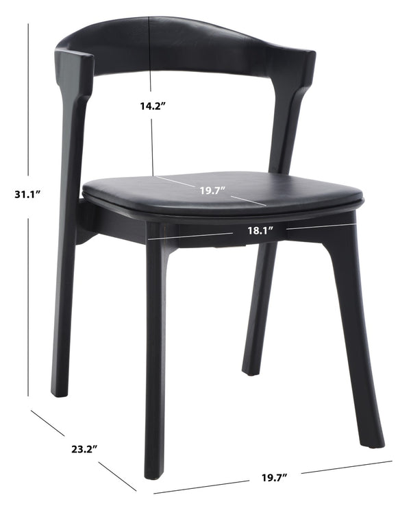 Safavieh BRYLIE Dining Chair - Elegant Barrel-Back Design with Padded Leather Seat and Solid Ash Frame Black SFV4126A-SET2