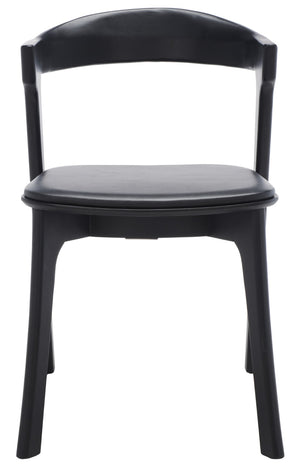Safavieh BRYLIE Dining Chair - Elegant Barrel-Back Design with Padded Leather Seat and Solid Ash Frame Black SFV4126A-SET2