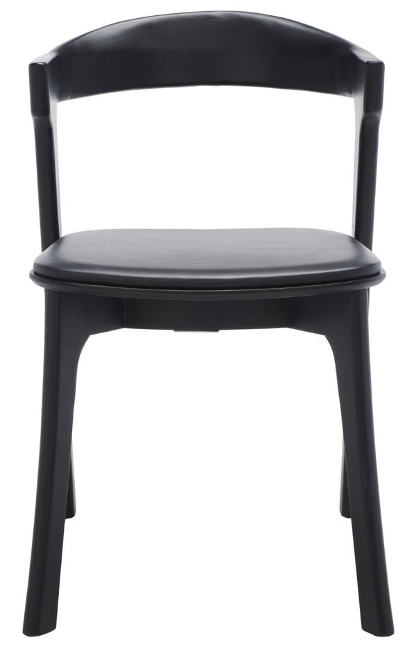 Safavieh BRYLIE Dining Chair - Elegant Barrel-Back Design with Padded Leather Seat and Solid Ash Frame Black SFV4126A-SET2