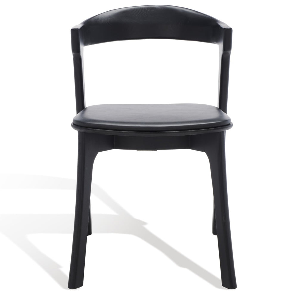 Safavieh BRYLIE Dining Chair - Elegant Barrel-Back Design with Padded Leather Seat and Solid Ash Frame Black SFV4126A-SET2