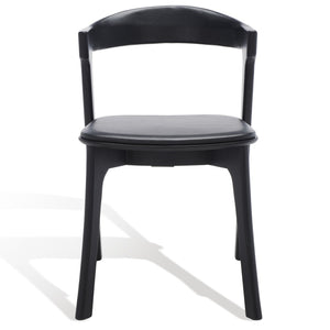 Safavieh BRYLIE Dining Chair - Elegant Barrel-Back Design with Padded Leather Seat and Solid Ash Frame Black SFV4126A-SET2