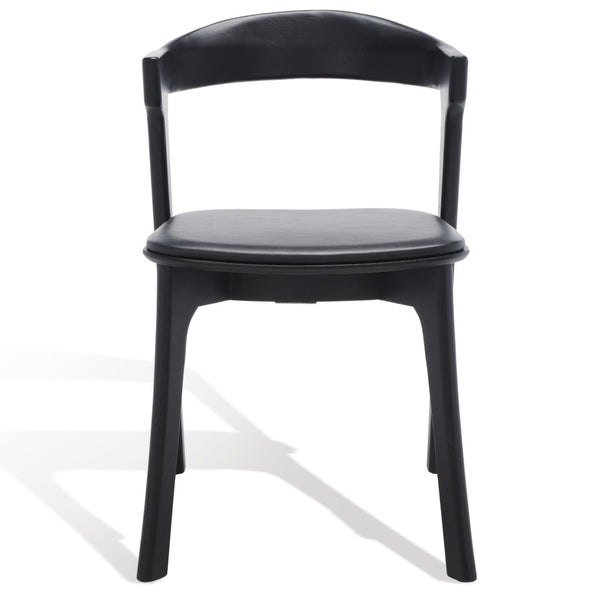 Safavieh BRYLIE Dining Chair - Elegant Barrel-Back Design with Padded Leather Seat and Solid Ash Frame Black SFV4126A-SET2