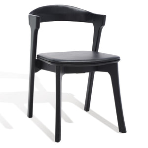 Safavieh BRYLIE Dining Chair - Elegant Barrel-Back Design with Padded Leather Seat and Solid Ash Frame Black SFV4126A-SET2