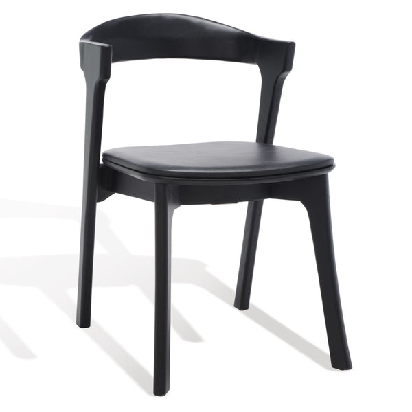 Safavieh BRYLIE Dining Chair - Elegant Barrel-Back Design with Padded Leather Seat and Solid Ash Frame Black SFV4126A-SET2