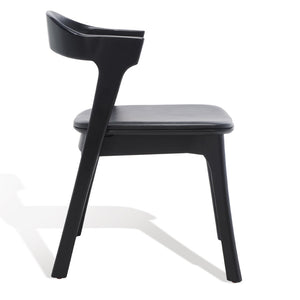 Safavieh BRYLIE Dining Chair - Elegant Barrel-Back Design with Padded Leather Seat and Solid Ash Frame Black SFV4126A-SET2