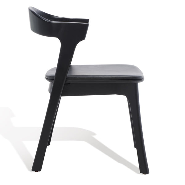 Safavieh BRYLIE Dining Chair - Elegant Barrel-Back Design with Padded Leather Seat and Solid Ash Frame Black SFV4126A-SET2