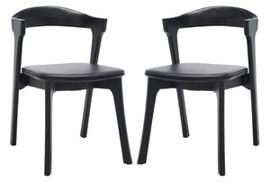 Safavieh BRYLIE Dining Chair - Elegant Barrel-Back Design with Padded Leather Seat and Solid Ash Frame Black SFV4126A-SET2