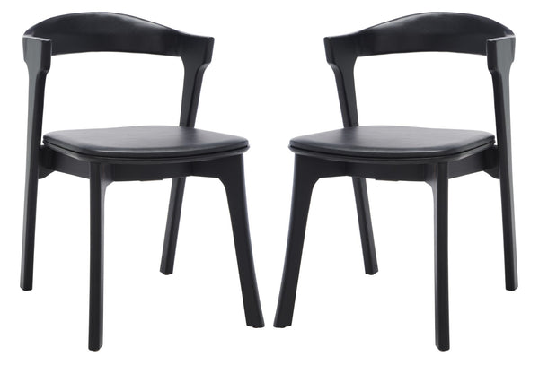 Safavieh BRYLIE Dining Chair - Elegant Barrel-Back Design with Padded Leather Seat and Solid Ash Frame Black SFV4126A-SET2