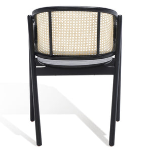 Safavieh EMMY RATTAN BACK DINING CHAIR - Modern Comfort with Curved Design and Sturdy Ash Wood Legs Black / Natural SFV4128A