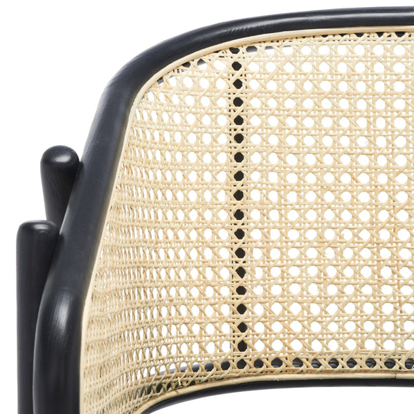 Safavieh EMMY RATTAN BACK DINING CHAIR - Modern Comfort with Curved Design and Sturdy Ash Wood Legs Black / Natural SFV4128A