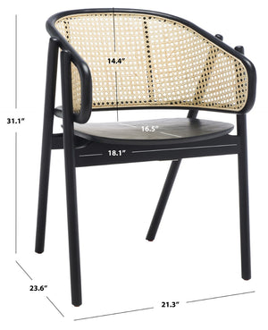 Safavieh EMMY RATTAN BACK DINING CHAIR - Modern Comfort with Curved Design and Sturdy Ash Wood Legs Black / Natural SFV4128A