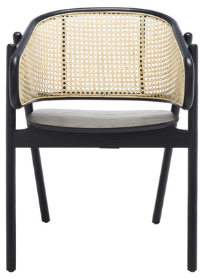 Safavieh EMMY RATTAN BACK DINING CHAIR - Modern Comfort with Curved Design and Sturdy Ash Wood Legs Black / Natural SFV4128A