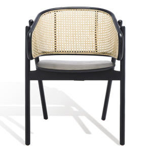 Safavieh EMMY RATTAN BACK DINING CHAIR - Modern Comfort with Curved Design and Sturdy Ash Wood Legs Black / Natural SFV4128A