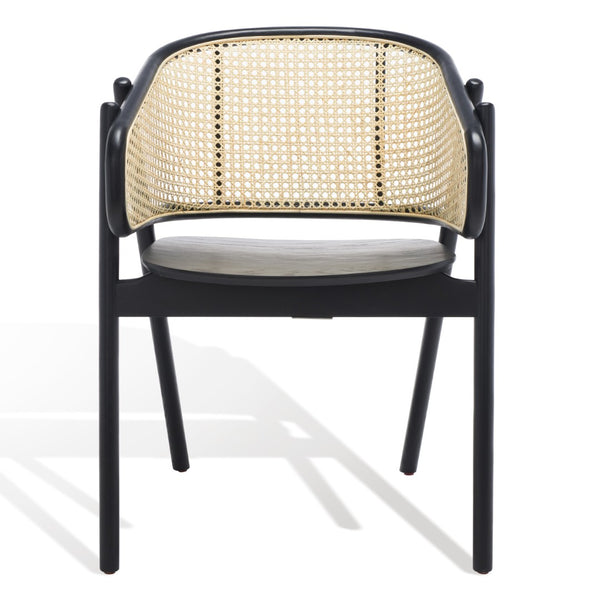 Safavieh EMMY RATTAN BACK DINING CHAIR - Modern Comfort with Curved Design and Sturdy Ash Wood Legs Black / Natural SFV4128A