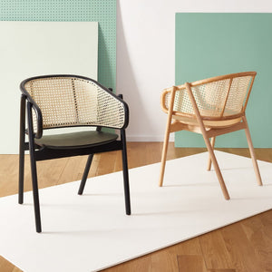Safavieh EMMY RATTAN BACK DINING CHAIR - Modern Comfort with Curved Design and Sturdy Ash Wood Legs Black / Natural SFV4128A