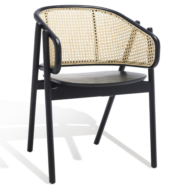 Safavieh EMMY RATTAN BACK DINING CHAIR - Modern Comfort with Curved Design and Sturdy Ash Wood Legs Black / Natural SFV4128A