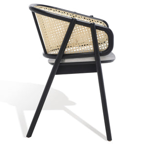 Safavieh EMMY RATTAN BACK DINING CHAIR - Modern Comfort with Curved Design and Sturdy Ash Wood Legs Black / Natural SFV4128A