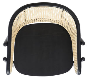 Safavieh EMMY RATTAN BACK DINING CHAIR - Modern Comfort with Curved Design and Sturdy Ash Wood Legs Black / Natural SFV4128A