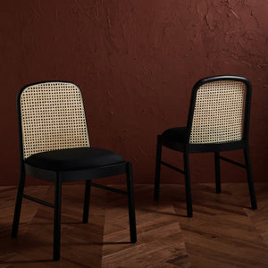 Safavieh ANNMARIE RATTAN BACK DINING CHAIR - Timeless Design with Solid Ash Frame for Effortless Style & Comfort Black / Natural SFV4129A-SET2
