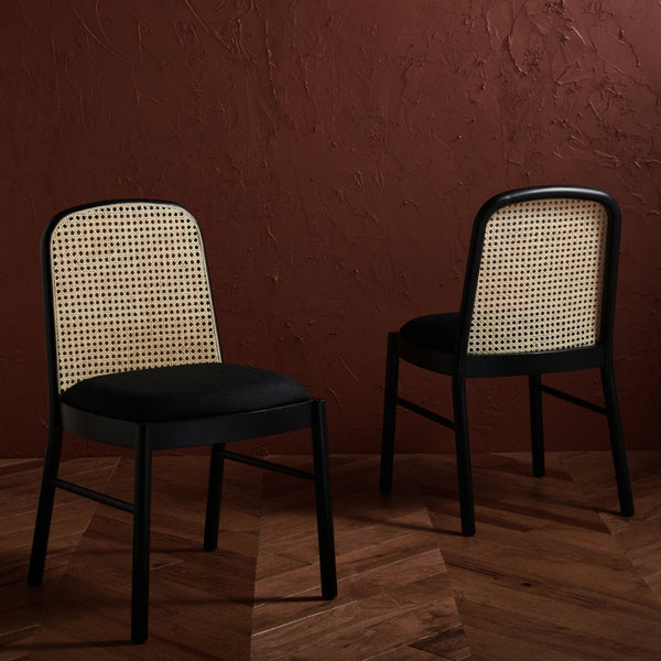 Safavieh ANNMARIE RATTAN BACK DINING CHAIR - Timeless Design with Solid Ash Frame for Effortless Style & Comfort Black / Natural SFV4129A-SET2