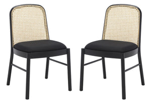 Safavieh ANNMARIE RATTAN BACK DINING CHAIR - Timeless Design with Solid Ash Frame for Effortless Style & Comfort Black / Natural SFV4129A-SET2