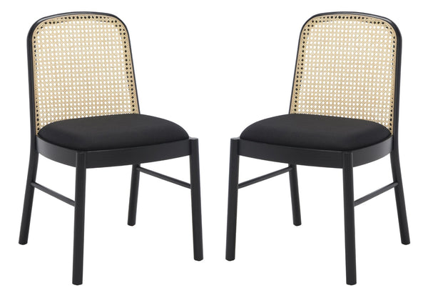 Safavieh ANNMARIE RATTAN BACK DINING CHAIR - Timeless Design with Solid Ash Frame for Effortless Style & Comfort Black / Natural SFV4129A-SET2