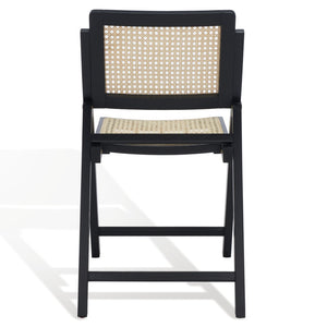 Safavieh DESIREE Elegant Folding Dining Chair - Handcrafted Solid Ash Wood with Rattan Mesh for Versatile Use Black / Natural SFV4137A-SET2