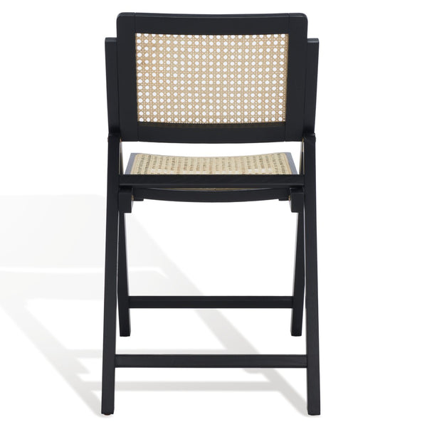Safavieh DESIREE Elegant Folding Dining Chair - Handcrafted Solid Ash Wood with Rattan Mesh for Versatile Use Black / Natural SFV4137A-SET2