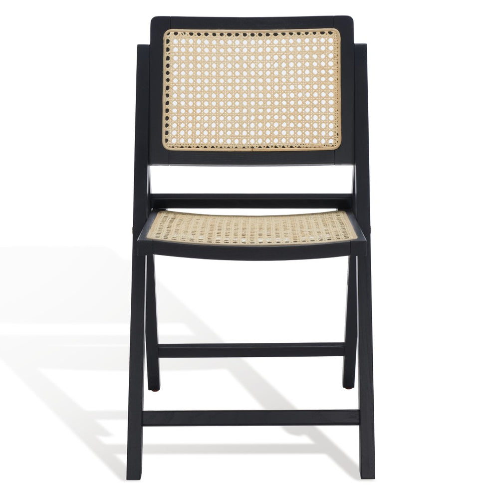 Safavieh DESIREE Elegant Folding Dining Chair - Handcrafted Solid Ash Wood with Rattan Mesh for Versatile Use Black / Natural SFV4137A-SET2