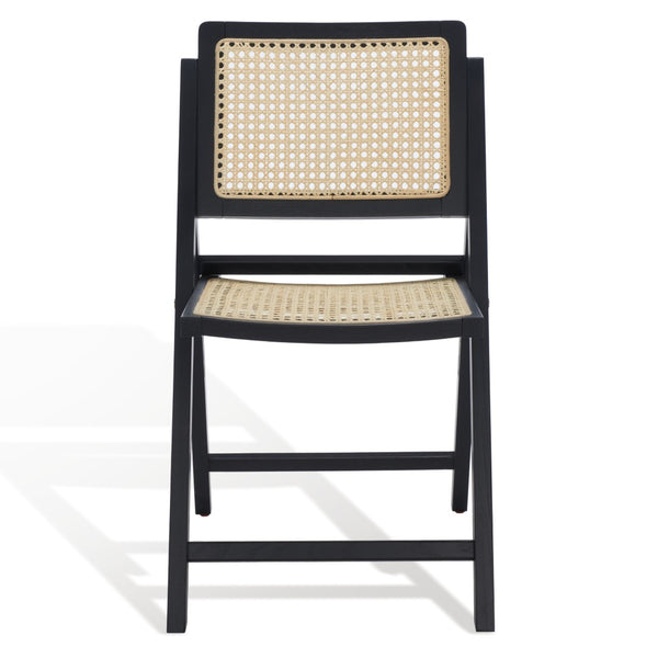 Safavieh DESIREE Elegant Folding Dining Chair - Handcrafted Solid Ash Wood with Rattan Mesh for Versatile Use Black / Natural SFV4137A-SET2